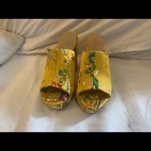 Yellow platform floral heels